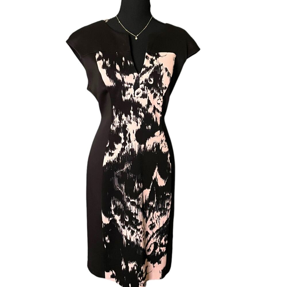 3/$15 Women's Connected Apparel V Neck Knee Length Geometric Light Pink Dress10P